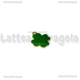 Charm Quadrifoglio in ottone dorato smaltato verde 12x10mm