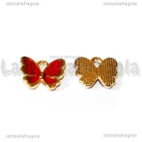Charm Farfalla in metallo dorato smaltato Rosso 13x11mm