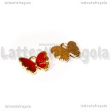 Charm Farfalla in metallo dorato smaltato Rosso 13x11mm