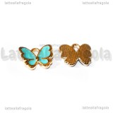 Charm Farfalla in metallo dorato smaltato Azzurro 13x11mm