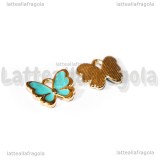 Charm Farfalla in metallo dorato smaltato Azzurro 13x11mm
