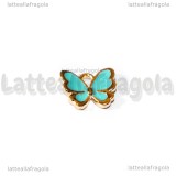 Charm Farfalla in metallo dorato smaltato Azzurro 13x11mm