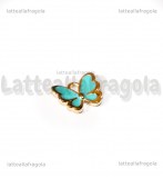 Charm Farfalla in metallo dorato smaltato Azzurro 13x11mm