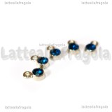 5 Charm argentati punto luce strass blu pavone 8x5mm