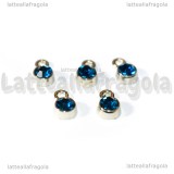 5 Charm argentati punto luce strass blu pavone 8x5mm