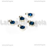 5 Charm argentati punto luce strass blu pavone 8x5mm