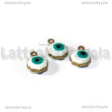 3 Charms Occhio Greco in ottone dorato smaltato 9x7mm