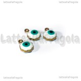 3 Charms Occhio Greco in ottone dorato smaltato 9x7mm