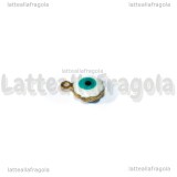 3 Charms Occhio Greco in ottone dorato smaltato 9x7mm