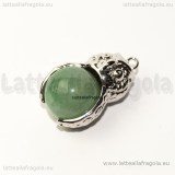 Ciondolo Gufo in metallo argentato 28.5x16.5mm sfera avventurina verde