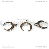 Charm Luna Crescente o Doppio Corno in metallo argentato 12x10mm