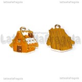 Charm Casetta di Pan di Zenzero in metallo dorato smaltato 19.5x17mm