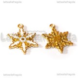 Ciondolo Fiocco di Neve in metallo dorato smaltato 24,5x14mm