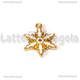 Ciondolo Fiocco di Neve in metallo dorato smaltato 24,5x14mm