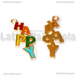 Ciondolo Happy in metallo dorato smaltato 29x11mm