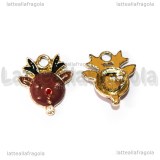 Charm Rudolf in metallo argentato smaltato con strass 18x16mm