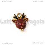 Charm Rudolf in metallo argentato smaltato con strass 18x16mm