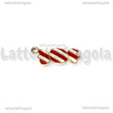 Charm Caramella in metallo dorato smaltato Bianco Rosso 21x10mm