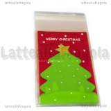 10 buste in plastica Albero di Natale Merry Christmas con bordo adesivo 10x7cm