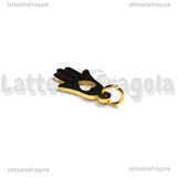 Ciondolo Mano di Fatima con cuore in Acciaio Inox Dorato 15x9.5x1.2mm