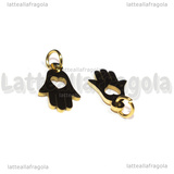 Ciondolo Mano di Fatima con cuore in Acciaio Inox Dorato 15x9.5x1.2mm