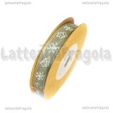 10Metri Nastro in Organza Argentato Fantasia Natale 10mm