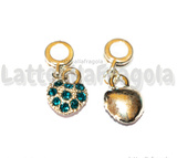 Ciondolo Cuore Pavè Strass Azzurri in metallo argentato 26x10mm