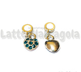 Ciondolo Cuore Pavè Strass Azzurri in metallo argentato 26x10mm
