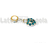 Ciondolo Cuore Pavè Strass Azzurri in metallo argentato 26x10mm