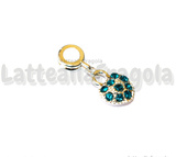 Ciondolo Cuore Pavè Strass Azzurri in metallo argentato 26x10mm