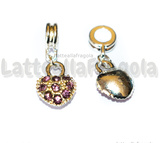 Ciondolo Cuore Pavè Strass Malva in metallo argentato 26x10mm