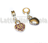 Ciondolo Cuore Pavè Strass Malva in metallo argentato 26x10mm