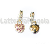 Ciondolo Cuore Pavè Strass Rosa in metallo argentato 26x10mm