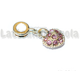 Ciondolo Cuore Pavè Strass Rosa in metallo argentato 26x10mm
