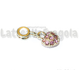 Ciondolo Cuore Pavè Strass Rosa in metallo argentato 26x10mm