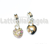 Ciondolo Cuore Pavè Strass Cristal AB in metallo argentato 26x10mm