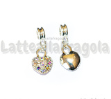 Ciondolo Cuore Pavè Strass Cristal AB in metallo argentato 26x10mm