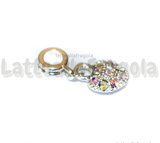 Ciondolo Cuore Pavè Strass Cristal AB in metallo argentato 26x10mm
