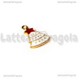 Charm Albero di Natale in metallo dorato smaltato 25.5x16mm