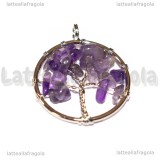 Ciondolo Albero della Vita e Ametista in ottone argentato intrecciato 30mm