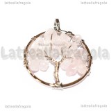 Ciondolo Albero della Vita e Quarzo Rosa in ottone argentato intrecciato 30mm