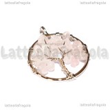 Ciondolo Albero della Vita e Quarzo Rosa in ottone argentato intrecciato 30mm