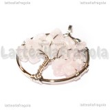 Ciondolo Albero della Vita e Quarzo Rosa in ottone argentato intrecciato 30mm