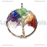 Ciondolo Albero della Vita e Pietre 7 Chakra in ottone argentato intrecciato 30mm