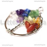 Ciondolo Albero della Vita e Pietre 7 Chakra in ottone argentato intrecciato 30mm