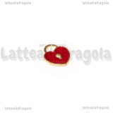 Charm Cuore Lucchetto in metallo dorato smaltato rosso 13x11mm