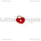 Charm Cuore Lucchetto in metallo dorato smaltato rosso 13x11mm