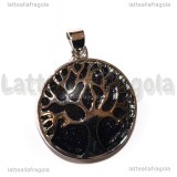 Ciondolo Albero della Vita in Ottone argentato e Avventurina Blu 30.5x27mm