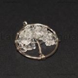 Ciondolo Albero della Vita e Quarzo Ialino in ottone argentato intrecciato 30mm