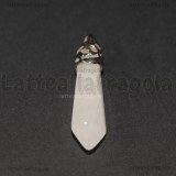 Goccia in Giada Bianca con portapendente filigranato in ottone argentato 35x8mm